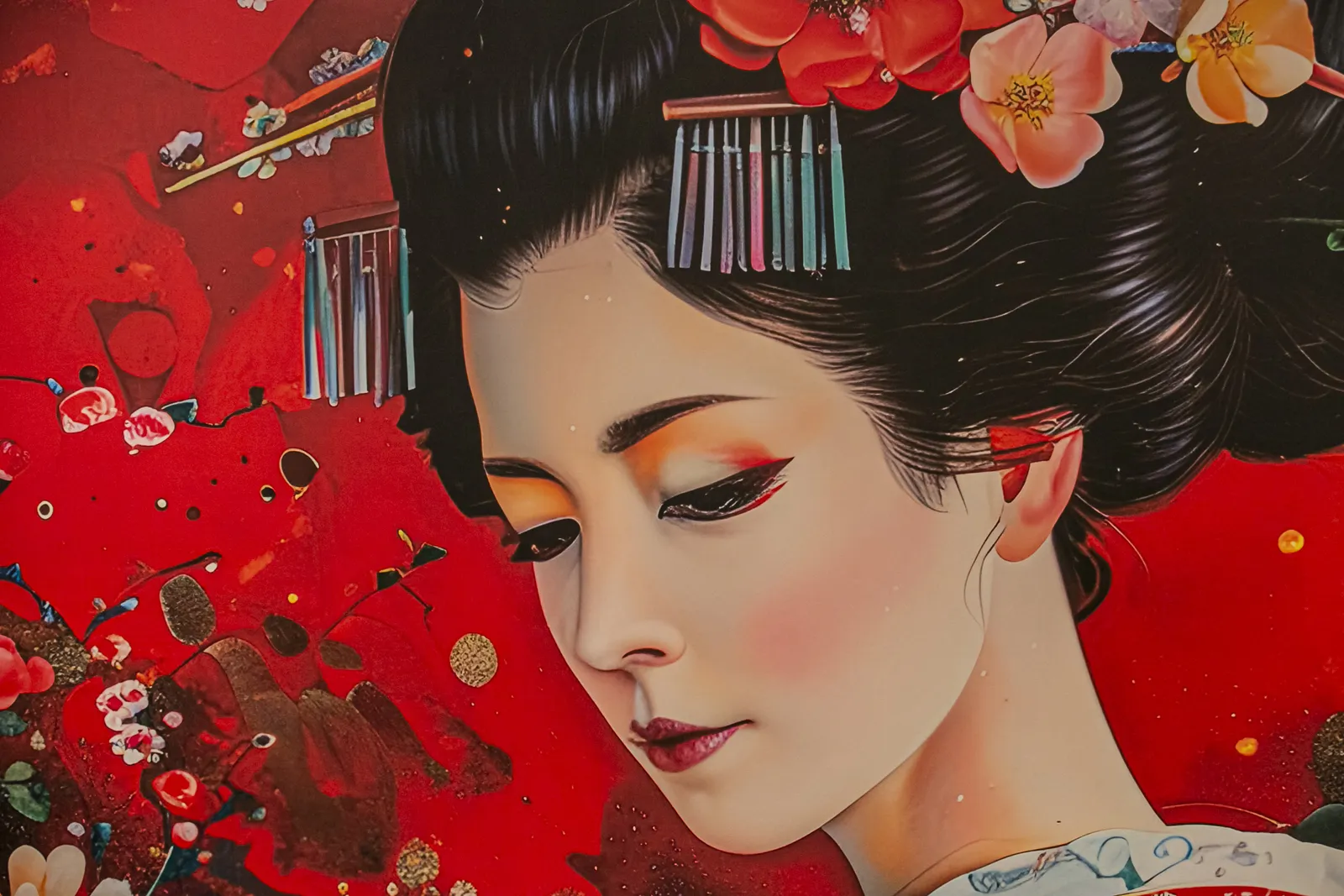 Wall mural of a geisha wearing ornamental hairpins
